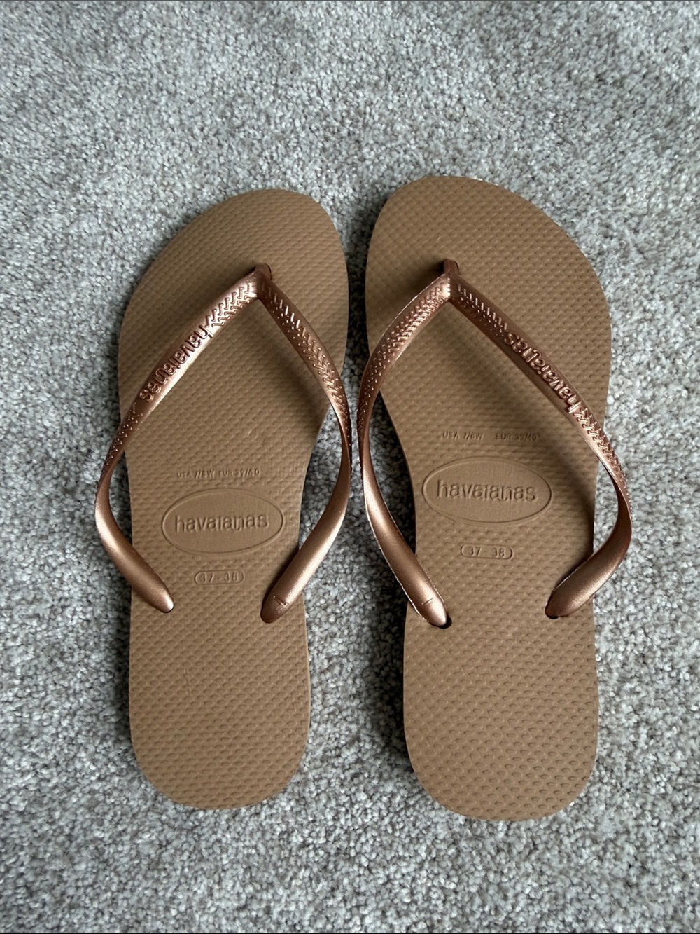 Havaianas Women's Flip Flops in Rose Gold Copper Straps with Brown Footbed